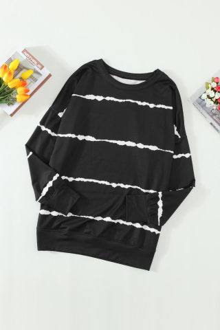 Black Striped Abstract Long Sleeve Sweatshirt 5