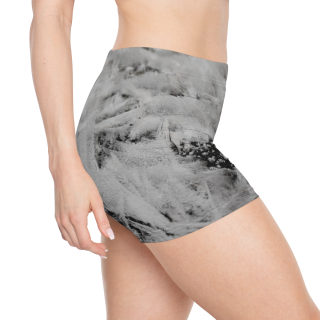 Black & White Ice Texture Women's Shorts | Abstract Snow Pattern 5
