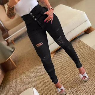 High-Waist Slim Ripped Skinny Jeans, High Stretch 3