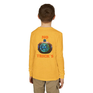 Skull Pumpkin 'No Tricks' Long Sleeve Kids Tee 39