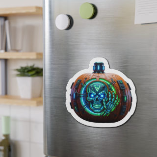 Neon Cyber Skull Pumpkin Die-Cut Magnet | Halloween Techpunk Sticker Magnet 11