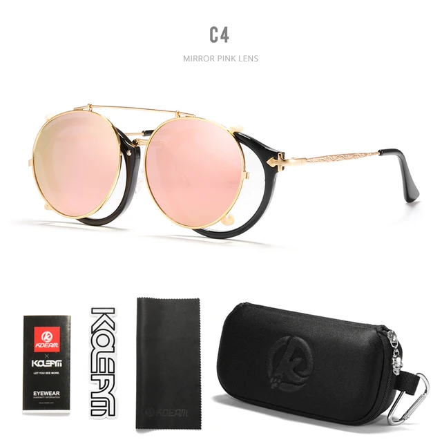 Retro Steampunk Round Clip-On Sunglasses, with Case 6