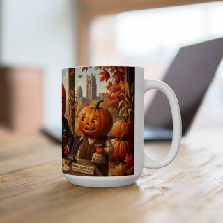 Pumpkin Head Banker Mug | Halloween Fall Autumn Ceramic Coffee Cup 10