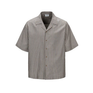 Striped Cuban Collar Loose Short Sleeve Shirt 6