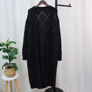 Long Over-Knee Pocket Knit Cardigan for Women | Lazy Style Diamond Pattern 6