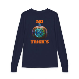 Skull Pumpkin 'No Tricks' Long Sleeve Kids Tee 21