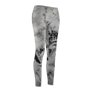 Black & White Frost Print Leggings | Abstract Ice Crystal Pattern, All-Over Print 3