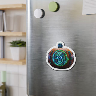 Neon Cyber Skull Pumpkin Die-Cut Magnet | Halloween Techpunk Sticker Magnet 9
