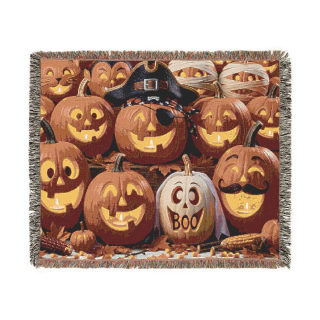 Jack-o'-Lantern Patchwork Woven Blanket | Halloween Pumpkin Throw 2