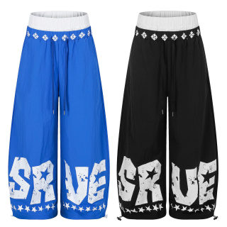 Letter Print Wide Leg Sweatpants | Drawstring Cuff Casual Dance 5