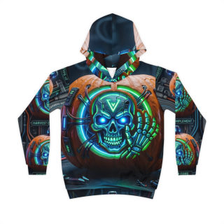Neon Cyberpunk Pumpkin Skull Kids Hoodie 2