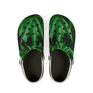 Green tropical leaf print clog shoes 3