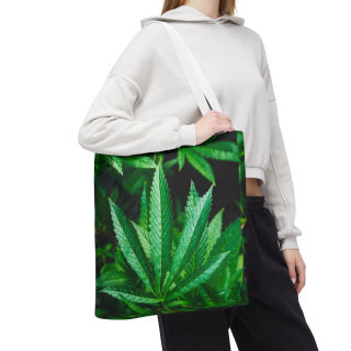 Green Cannabis Leaf Tote Bag | All-Over Print Hemp Plant Design 98