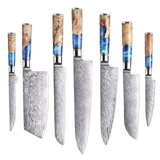 XUANFENG VG10 Steel Kitchen Knife Set | Chef & Bread Knife, Wood Handle 3