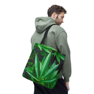 Green Cannabis Leaf Tote Bag | All-Over Print Hemp Plant Design 77