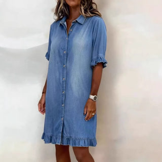 Loose Shirt-Style Denim Dress 4