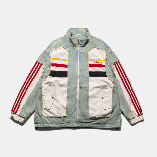 High-Quality Heavyweight Washed Patchwork Denim Jacket