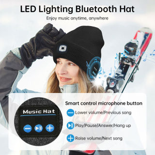 Warm LED Beanie with Bluetooth Speaker, USB Rechargeable 2
