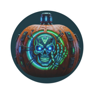 Cyberpunk Pumpkin Skull Round Rug | Halloween Neon Skull Floor Mat 2