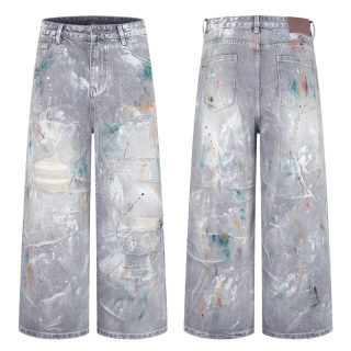 Loose Straight-Leg Washed Denim Pants | Men's Graffiti Ripped 5