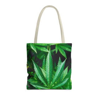 Green Cannabis Leaf Tote Bag | All-Over Print Hemp Plant Design 11