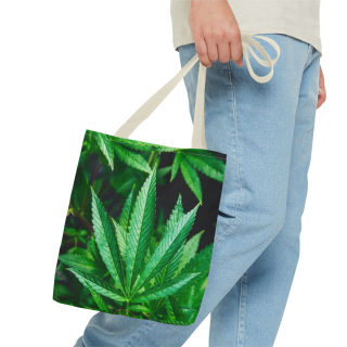 Green Cannabis Leaf Tote Bag | All-Over Print Hemp Plant Design 40