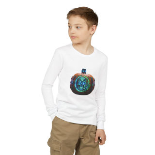 Skull Pumpkin 'No Tricks' Long Sleeve Kids Tee 23