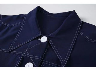 Women's White Line Big Pocket Denim Blouse | Lapel Long Sleeve Loose Shirt 2