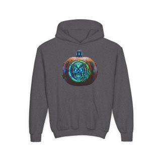 Glowing Cyber Pumpkin Kids Hoodie 9