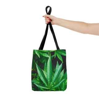 Green Cannabis Leaf Tote Bag | All-Over Print Hemp Plant Design 61