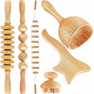 Beech Wood Massage Set — Gua Sha Cup, Roller & Muscle Stick 2