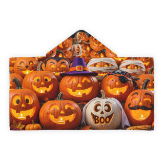Jack-o'-Lantern Pumpkins Youth Hooded Towel | Halloween Pumpkin Pattern 2
