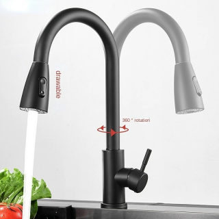 Stainless Steel Pull-Out Kitchen Faucet | Dual Outlet Hot & Cold