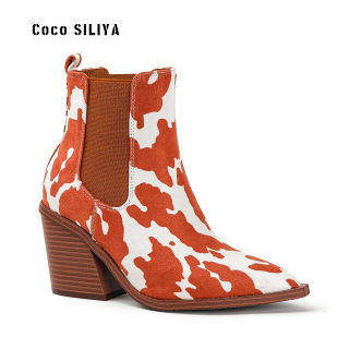 Women's Patterned Ankle Boots | Thick Heel Pointed Toe Martin Boots