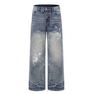 Stone-Washed Distressed Denim Pants | Straight Fit 5