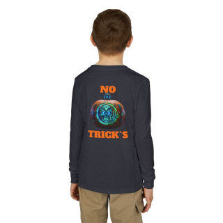 Skull Pumpkin 'No Tricks' Long Sleeve Kids Tee 42
