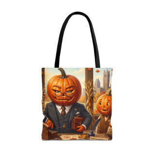 Pumpkin Head Businessmen Tote Bag | Halloween Pumpkin City Illustration 3