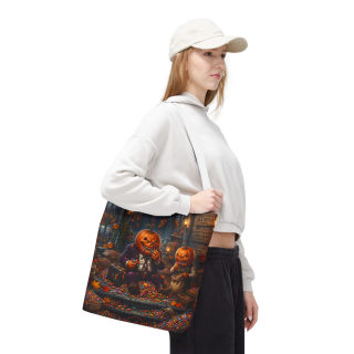 Jack-o'-Lantern Candy Haul Tote Bag | Halloween Pumpkin Scene 68