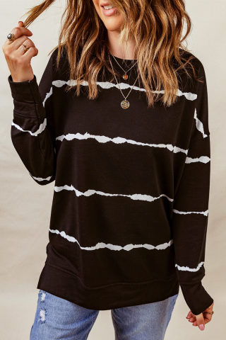 Black Striped Abstract Long Sleeve Sweatshirt
