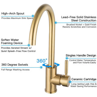 Stainless Steel Gold Kitchen Faucet, Brushed Finish 2