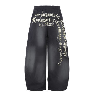 Letter Print Wide Leg Sweatpants | Drawstring Cuff Sporty Dance 4