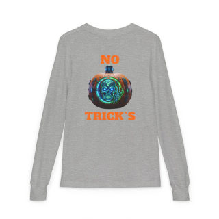 Skull Pumpkin 'No Tricks' Long Sleeve Kids Tee 18