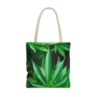 Green Cannabis Leaf Tote Bag | All-Over Print Hemp Plant Design 12