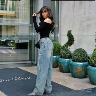 Layered Patchwork Ripped Washed Straight Leg Jeans 4