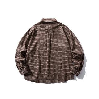 Mosaic Jacquard Loose Long Sleeve Shirt | Plaid Cotton Overshirt 3