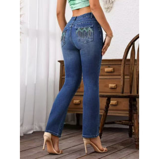 Classic Stretch Denim Jeans | Embroidered High Waist