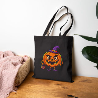 Jack-o'-Lantern Witch Pumpkin Tote Bag | Halloween Trick or Treat Canvas Tote 19