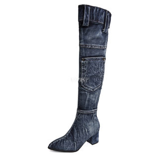 Sexy Denim Knee-High Boots | Women's Cowboy Style Zipper Boots 5