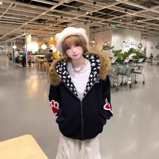 Retro Fur-Collar Zip-Up Cardigan Coat | KT Cat Print