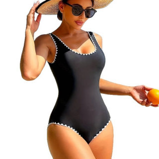Solid Color one-piece swimsuit 2